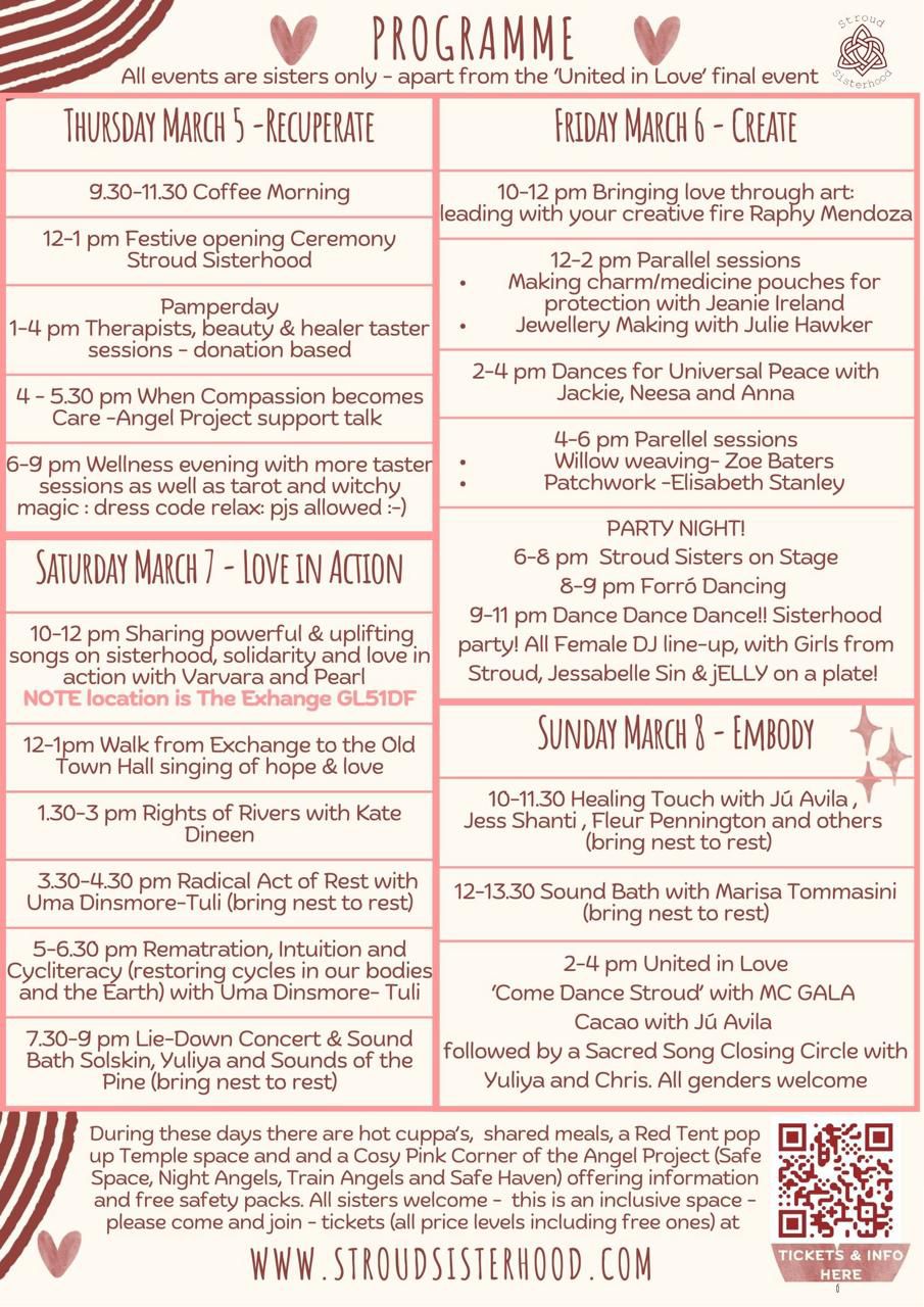 Stroud Sisterhood 2026 Full Programme - Thursday through Sunday schedule